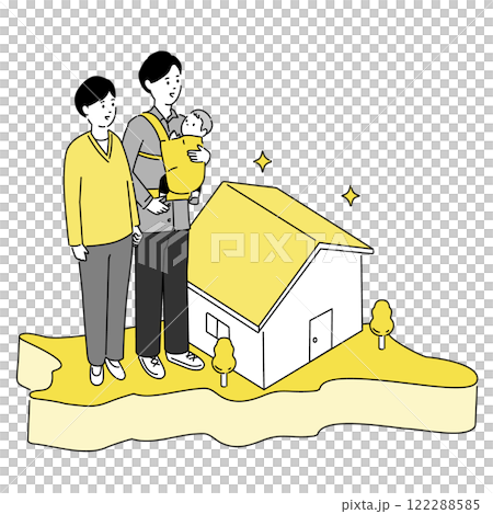 香川県の地図と若い家族・家のイラスト、ベクター 122288585