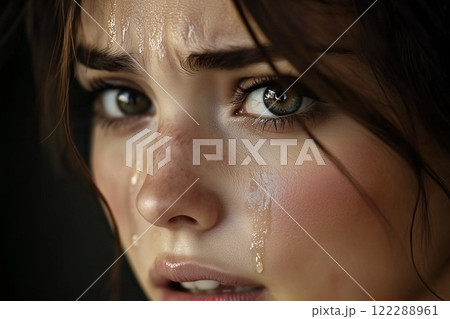 涙を流し、何かを訴えようと泣く女性 122288961