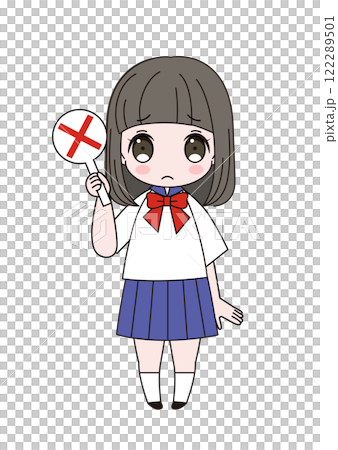 一名身著水手服的女學生舉著十字標語牌,一臉失望的全身插圖 一名身著水手服的女學生舉著十字標語牌,一臉失望的全身插圖 122289501
