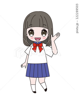 笑顔で手を振っているセーラー服姿の女子生徒の全身イラスト 笑顔で手を振っているセーラー服姿の女子生徒の全身イラスト 122289503