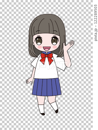 笑顔で手を振っているセーラー服姿の女子生徒の全身イラスト 笑顔で手を振っているセーラー服姿の女子生徒の全身イラスト 122289503