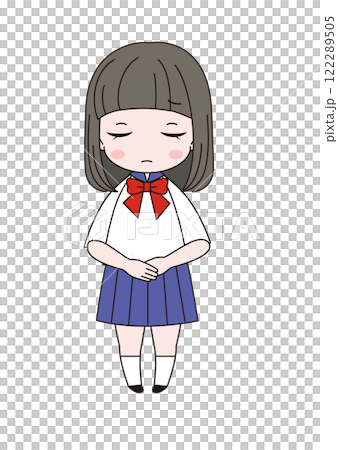 一名身穿水手服的女學生悲傷地低頭的全身插圖 一名身穿水手服的女學生悲傷地低頭的全身插圖 122289505