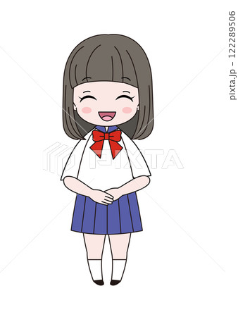 にっこり笑顔で立っているセーラー服姿の女子生徒の全身イラスト にっこり笑顔で立っているセーラー服姿の女子生徒の全身イラスト 122289506