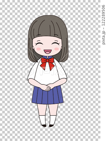 身穿水手服的女學生微笑著站著的全身插圖 122289506