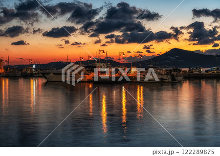 Naxos Port Sunrise Scene 122289875