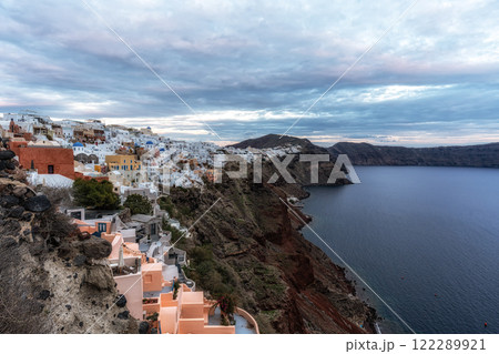 Oia Santorini Sunset Cliffside View Oia Santorini Sunset Cliffside View 122289921