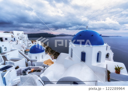 Blue Domed Church in Santorini 122289964