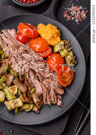 Boiled beef with vegetables, grains, seeds and spices Boiled beef with vegetables, grains, seeds and spices 122290201