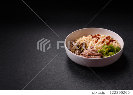 Rice noodles, asian food with soy sauce and spices 122290260