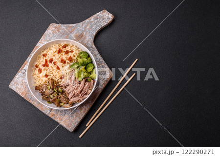 Rice noodles, asian food with soy sauce and spices Rice noodles, asian food with soy sauce and spices 122290271