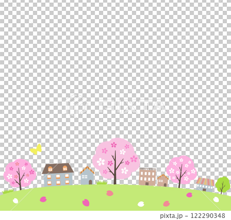 Spring street lined with cherry blossom trees 122290348