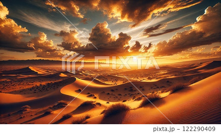 砂丘に広がる夕焼けの絶景 砂丘に広がる夕焼けの絶景 122290409