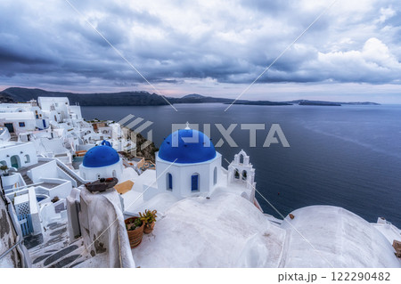 Blue Domed Church in Santorini 122290482