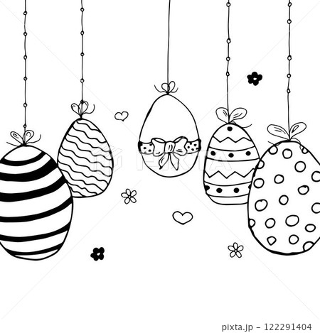 Set of easter eggs. Outline decorative sketches easter eggs for gifts, cards. Hand drawn vector illustration 122291404