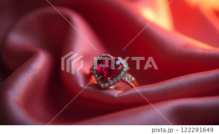 Emerald Heart Ring on Dark Velvet Surface 122291649