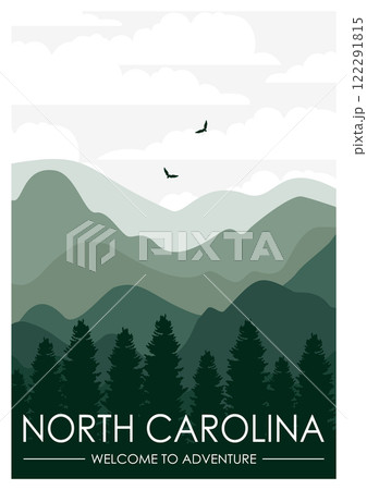 Rocky Mountain National Park poster illustration, beautiful river lake mountain scenery poster design 122291815