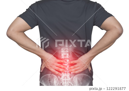 The man has back pain and bone pain. The man has back pain and bone pain. 122291877
