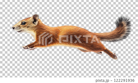 Dynamic jump of a small mammal in side view against a plain background showcasing agility and grace 122291936
