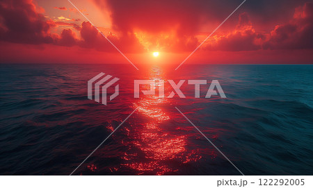 Abstract background with vibrant colors sunset and reflected light on calm waters. Generative AI Abstract background with vibrant colors sunset and reflected light on calm waters. Generative AI 122292005