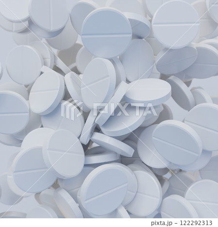 white pills close up, 3D illustration, medicine and health 122292313