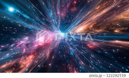 Journey through the vastness of space at light speed, exploring cosmic wonders. Generative AI 122292539