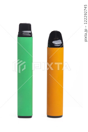 Modern disposable electronic cigars isolated on white background Modern disposable electronic cigars isolated on white background 122292745