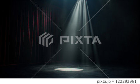 Spotlight shines on a stage with dark curtains...のイラスト素材 [122292961 ...