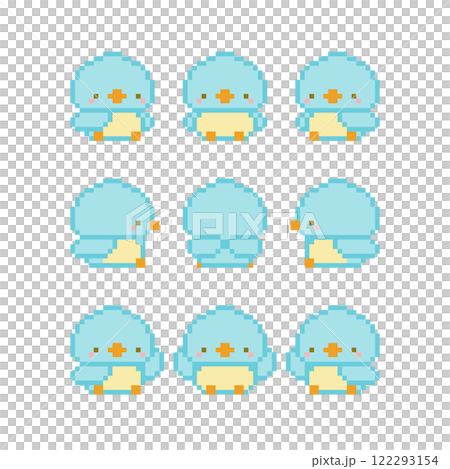 A pixelated picture of a sitting light blue bird 122293154