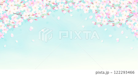 桜と青空の爽やかな背景イラスト 桜吹雪 122293466
