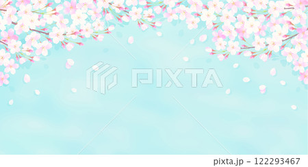 桜と青空の爽やかな背景イラスト 桜吹雪 桜と青空の爽やかな背景イラスト 桜吹雪 122293467
