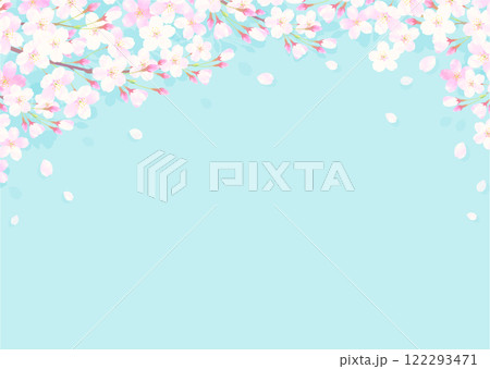 桜と青空の爽やかな背景イラスト 桜吹雪 122293471