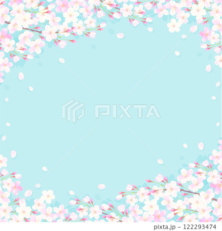 桜と青空の爽やかな背景イラスト 桜吹雪 122293474