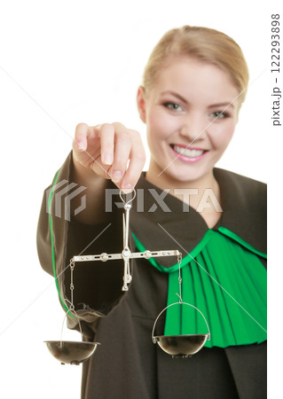 woman barrister holding scales. woman barrister holding scales. 122293898