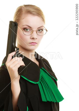 woman lawyer with weapon gun. Crime woman lawyer with weapon gun. Crime 122293900