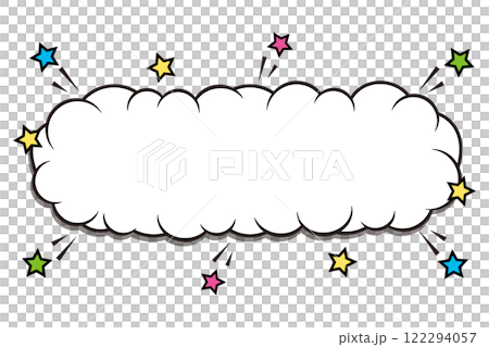 A long comic book style speech bubble with colorful stars popping out 122294057