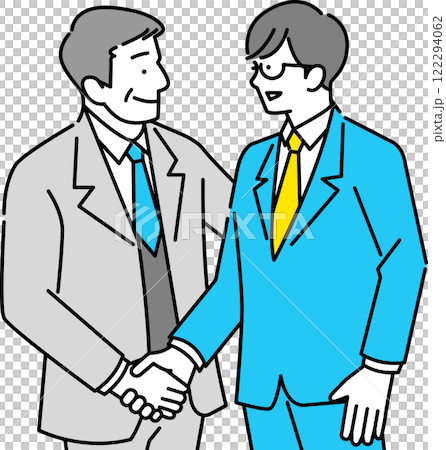 新入社員と上司が握手するビジネスシーン 122294062