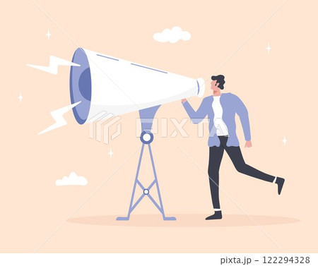 Megaphone concept emphasizing communication, announcements, and broadcasting 122294328