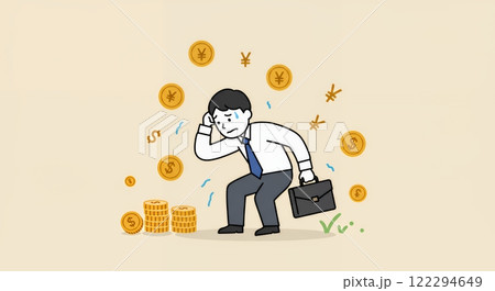 増税に苦しむビジネスマンのイラスト 122294649