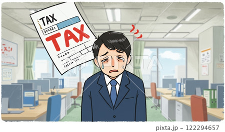 増税に苦しむビジネスマンのイラスト 122294657