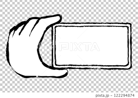 筆タッチのスマートフォンを持つ手のイラスト 122294874