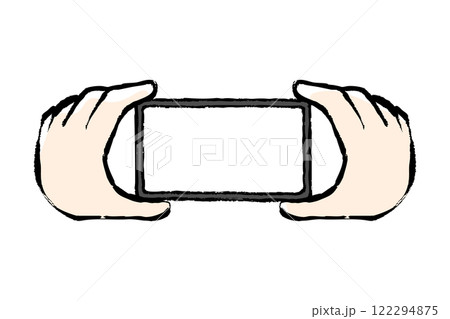 筆タッチのスマートフォンを持つ手のイラスト 122294875