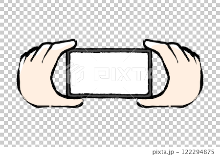 筆タッチのスマートフォンを持つ手のイラスト 122294875
