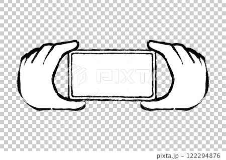 筆タッチのスマートフォンを持つ手のイラスト 122294876