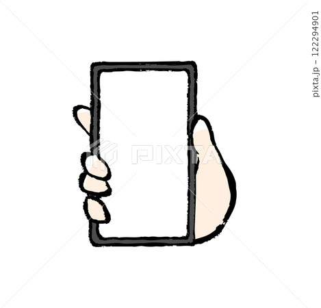 筆タッチのスマートフォンを持つ手のイラスト 122294901