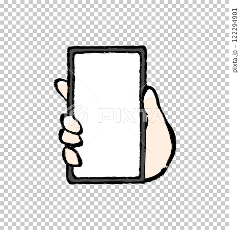 Brush-touch illustration of a hand holding a smartphone 122294901