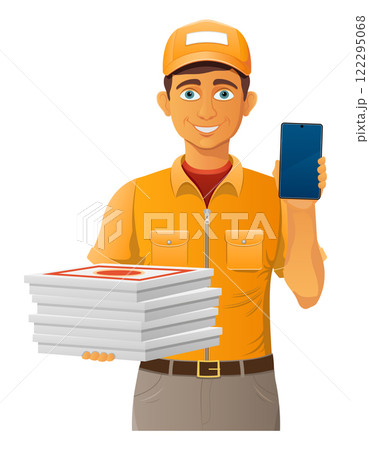 delivery young man courier service vector illustration 122295068