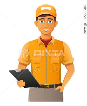 delivery young man courier service vector illustration 122295069