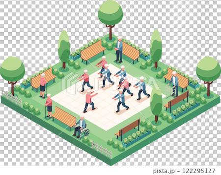 Isometric Elderly People Exercising in a Park 122295127