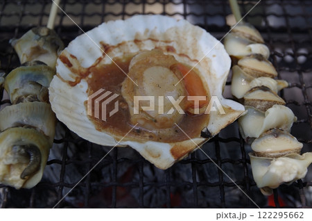 炭焼き 網焼き ホタテ焼 イカの串焼き2 炭焼き 網焼き ホタテ焼 イカの串焼き2 122295662
