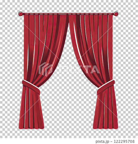 Red stage curtain, photo, isolated on white background Red stage curtain, photo, isolated on white background 122295708